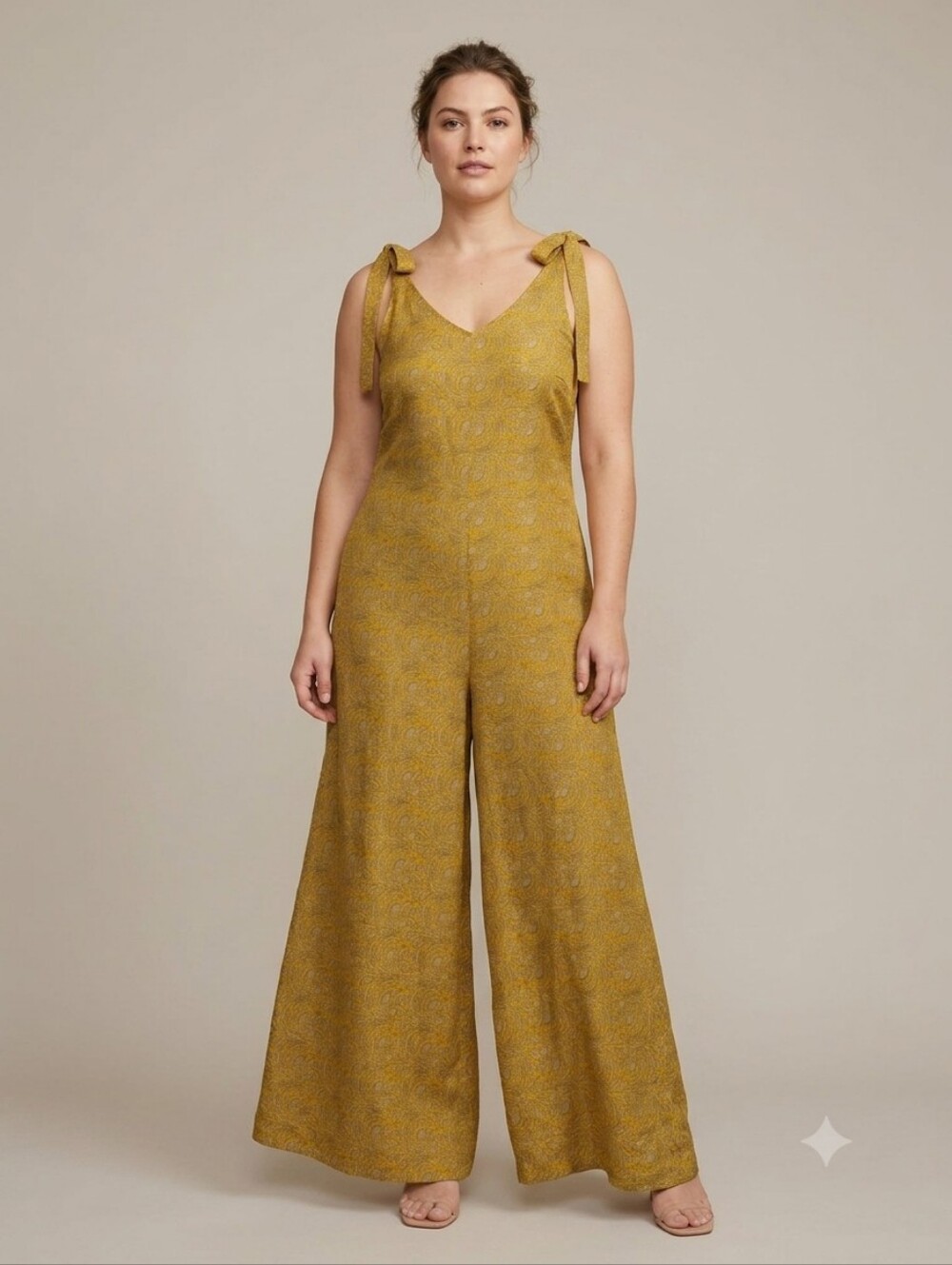 How Bazaar Tie-Shoulder Wide-Leg Jumpsuit in Mustardzaar